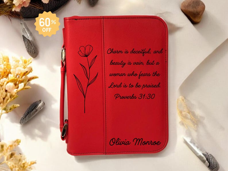 Custom Floral Leather Bible Cover Engraved Bible Cover Personalized