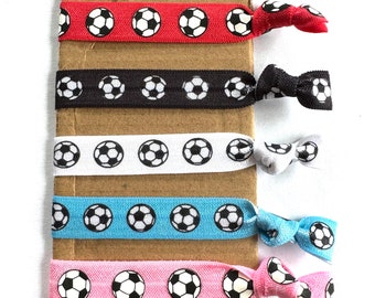 Soccer Ball hair ties, Pony tail holders, Soccer Hair Bands, Woman / Girl Sports Hairbands, Elastic Hair Ties, Set of 5 Hair ties, Soccer