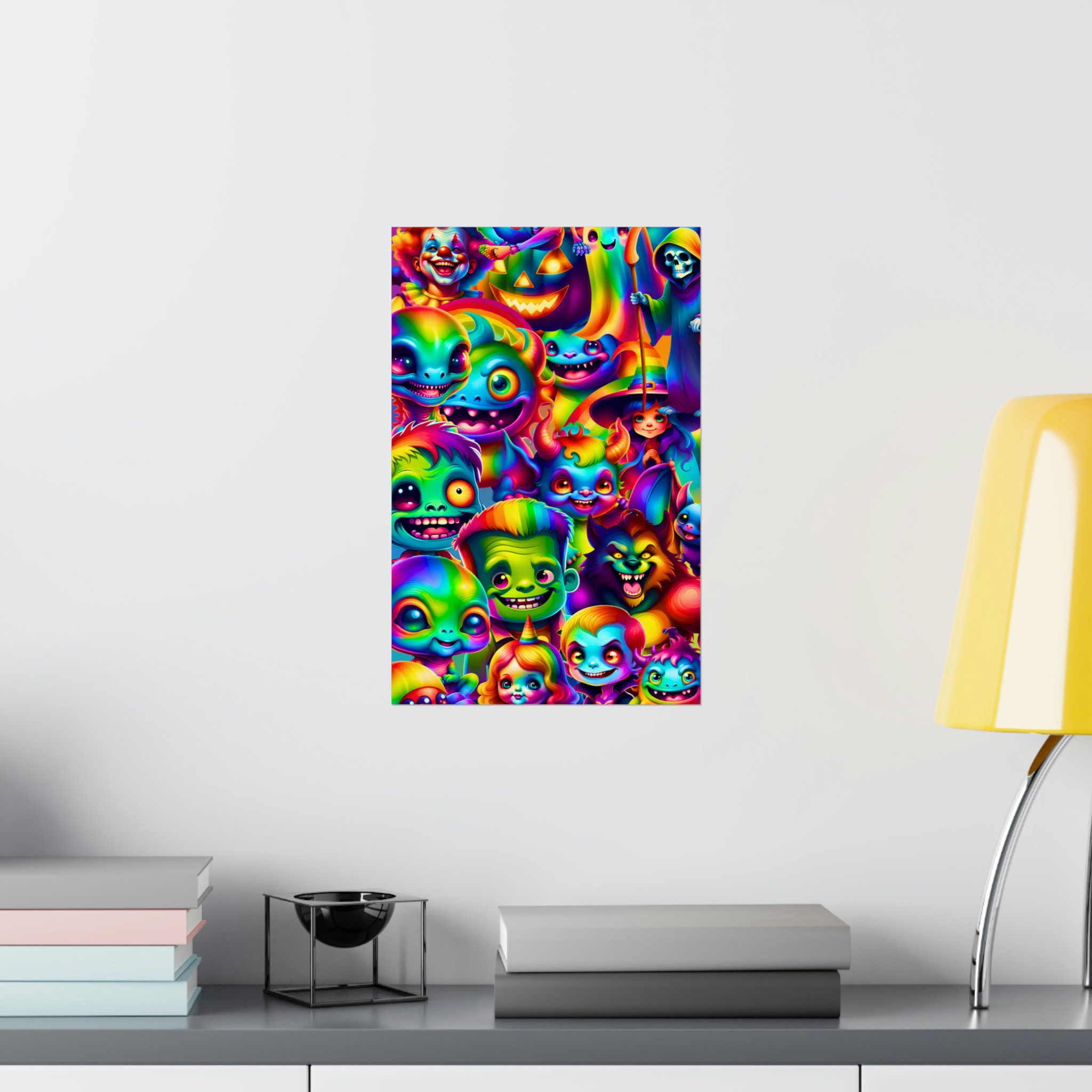 Rainbow Halloween Horror Monsters Wall Art Matte Poster Colorful