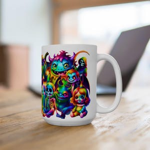 Rainbow Halloween Monsters Ceramic Mug 15oz Colorful Spooky Cute Coffee Cup Fun Gift for Home Decor Birthday or Halloween