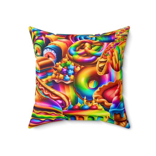 Oreiller carré en polyester filé Rainbow Foods - chaise de banc méridienne coussin de canapé coin lecture oreillers colorés esthétiques