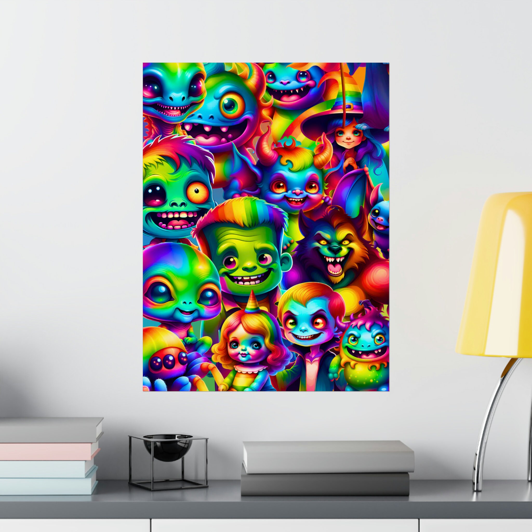 Rainbow Halloween Horror Monsters Wall Art Matte Poster Colorful