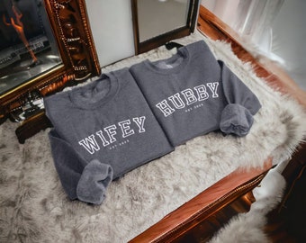 Aangepaste Wifey Hubby Sweatshirt voor paar cadeau voor haar paar trui cadeau voor moeder cadeau voor hubby verjaardag cadeau huwelijkscadeau