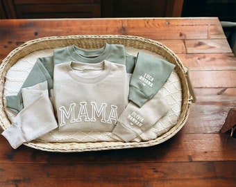 Custom Mama Sweatshirt with Kids Names | Puff Letters | Embossed Lettering | Gift for Mom |Mama Sweater Mom Birthday Gift Gift for Mom Gifts