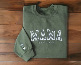 Personalisiertes Mama Sweatshirt | Benutzerdefinierter Puff-Schriftzug | Kindernamen | Geprägtes Design | Mama Geburtstagsgeschenk | Einzigartiger Mama-Pullover | Geschenk für Sie