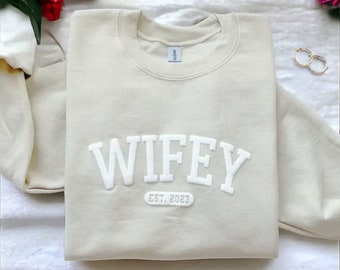 Personalized Wifey Sweatshirt Wedding Gift New Wife Sweatshirt  Newlywed Honeymoon Present Gift for Bride Unique Bridal Shower Gift