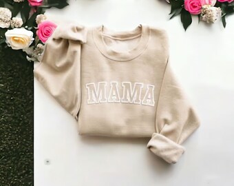 Aangepaste Mama Sweatshirt met bladerdeegletters en namen in reliëf | Gepersonaliseerde moeder trui | Ideaal moederverjaardagscadeau | Uniek cadeau voor haar