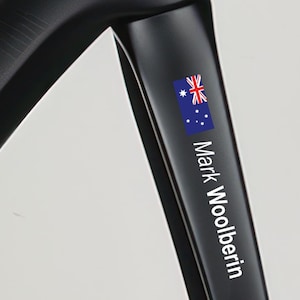 2x Custom Flag and Name Decal for Cyclists – Personalised Bike or Helmet Sticker | Outdoor Durable Decal | No Background Any flag Many sizes