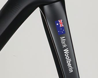 2x Custom Flag & Name Bike Decals - Personalized Cycling Stickers