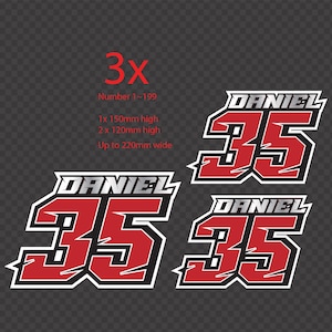 3x Custom Racing Number & Name Decals | PW50 Motocross Bike | Personalised Vinyl Stickers | MX Dirt Bike Name Plates | Choose Color