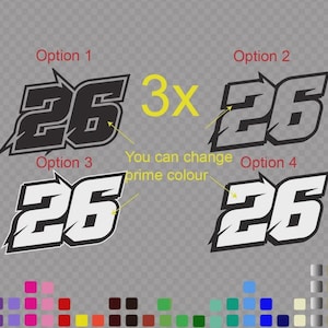 3x Pack Custom Racing Number Decal, Bold Motocross Style Stickers Choose Colours & Design,Dirt Bike   Kart Car MX Vinyl Number Various Sizes