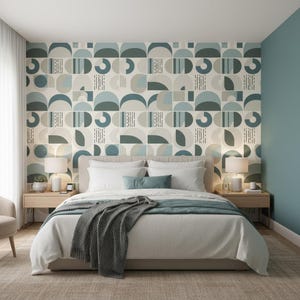 Scandinavian Geometric Wallpaper: Soft Blue and Taupe Arches image 2
