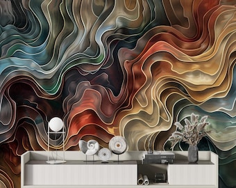 Colorful Wavy Line Art Wallpaper: Peel and Stick Mural