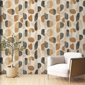 Retro Modern Geometric Wallpaper with Abstract Neutral Tones for Chic Interiors