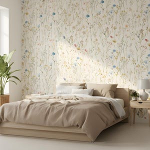 Papel pintado de acuarela con flores silvestres - Despegar y pegar - Prado floral