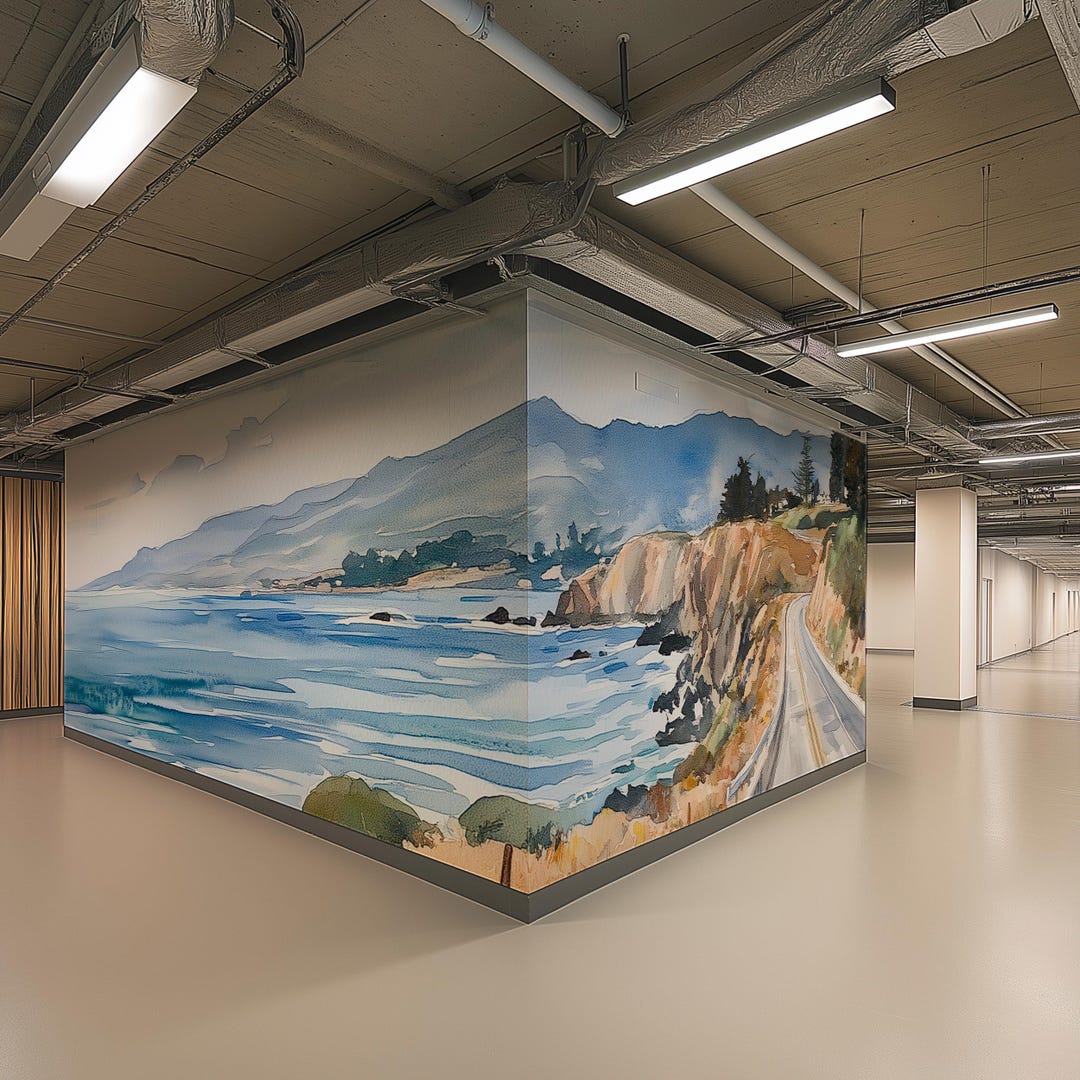 Buy Watercolor Coastal Road Mural, Peel and Stick Breathtaking Ocean