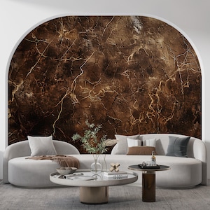Dunkelbraun & Gold Marmor Wandbild: Selbstklebende Stein Tapete