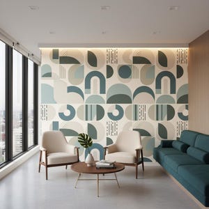 Scandinavian Geometric Wallpaper: Soft Blue and Taupe Arches image 9