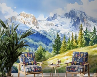 Rocky Mountains Wallpaper Mural: Colorado Snowy Peaks, Green Valley Peel and Stick