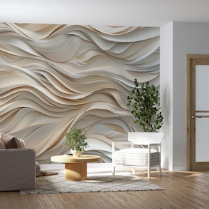 Carta da parati murale ondulata beige, decorazione murale color crema staccabile e attaccabile, carta da parati rimovibile in stile seta astratta