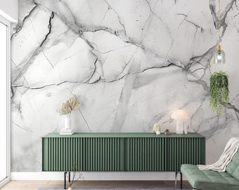 Papel pintado de mármol blanco y gris: Mural de pared de piedra autoadhesivo