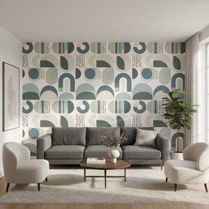 Scandinavian Geometric Wallpaper: Soft Blue and Taupe Arches image 10