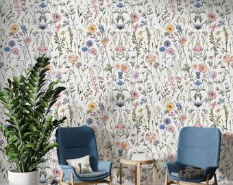 Pastel Wildflower Wallpaper: Light Floral Peel and Stick Wall Decal