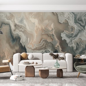 Papier peint en marbre vert émeraude : mur abstrait autocollant