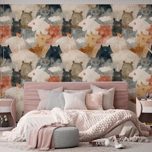 Woodland Animal Wallpaper Pattern – Hand Drawn Bear and Forest Friends for Kids Room