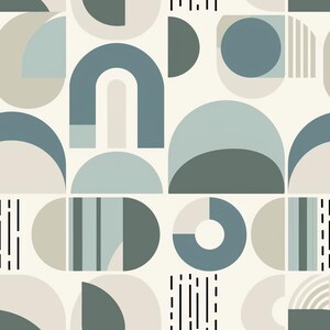Scandinavian Geometric Wallpaper: Soft Blue and Taupe Arches image 3
