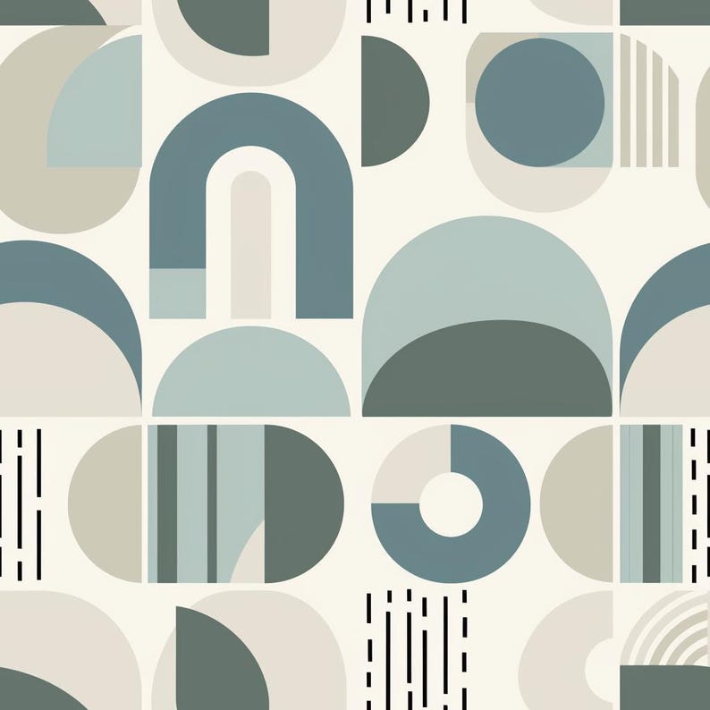 Scandinavian Geometric Wallpaper: Soft Blue and Taupe Arches image 3
