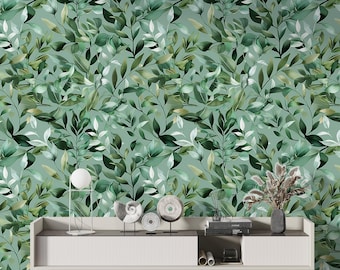 Greenery Wallpaper: Botanical Leaves and Branches, Peel and Stick