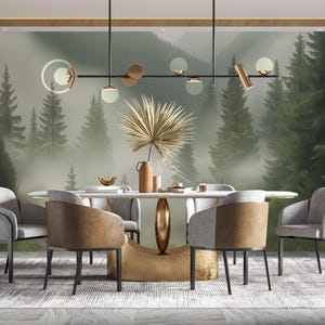 Nebliger Wald Wallpaper Wandbild: Serene Berglandschaft Wandkunst