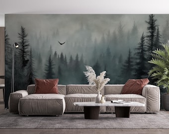 Mystical Forest Foggy Landscape Wallpaper for Relaxed Ambiance
