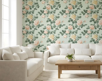 Rose Wallpaper - Sage Green Wallpaper | Peel and Stick