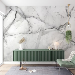 White and Grey Marble Wallpaper, Self-adhesive Natural Marble Wall Mural, Removable Modern Stone Texture Wall Decal, Luxury Decor