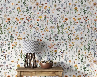Colorful Meadow Flowers Wallpaper, Self-adhesive Light Floral Wall Decor, Removable Small Flower Pattern Wallpaper, Minimalistic Botanical