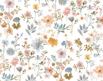 Soft Multi Color Floral Wallpaper, Pastel Meadow Flowers Wall Decal, Peel and Stick Light Botanical, Removable Field Wild Flower Pattern