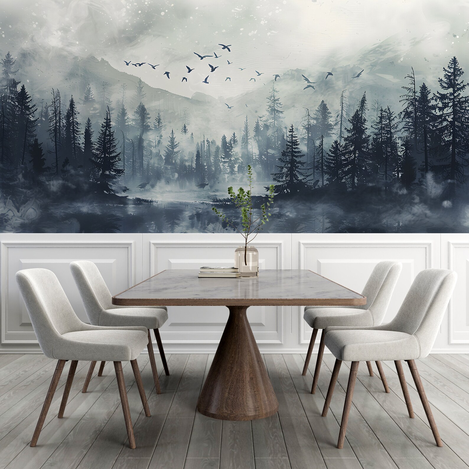 Dark Forest Wall Mural, Peel and Stick Black and Grey Pine Trees ...