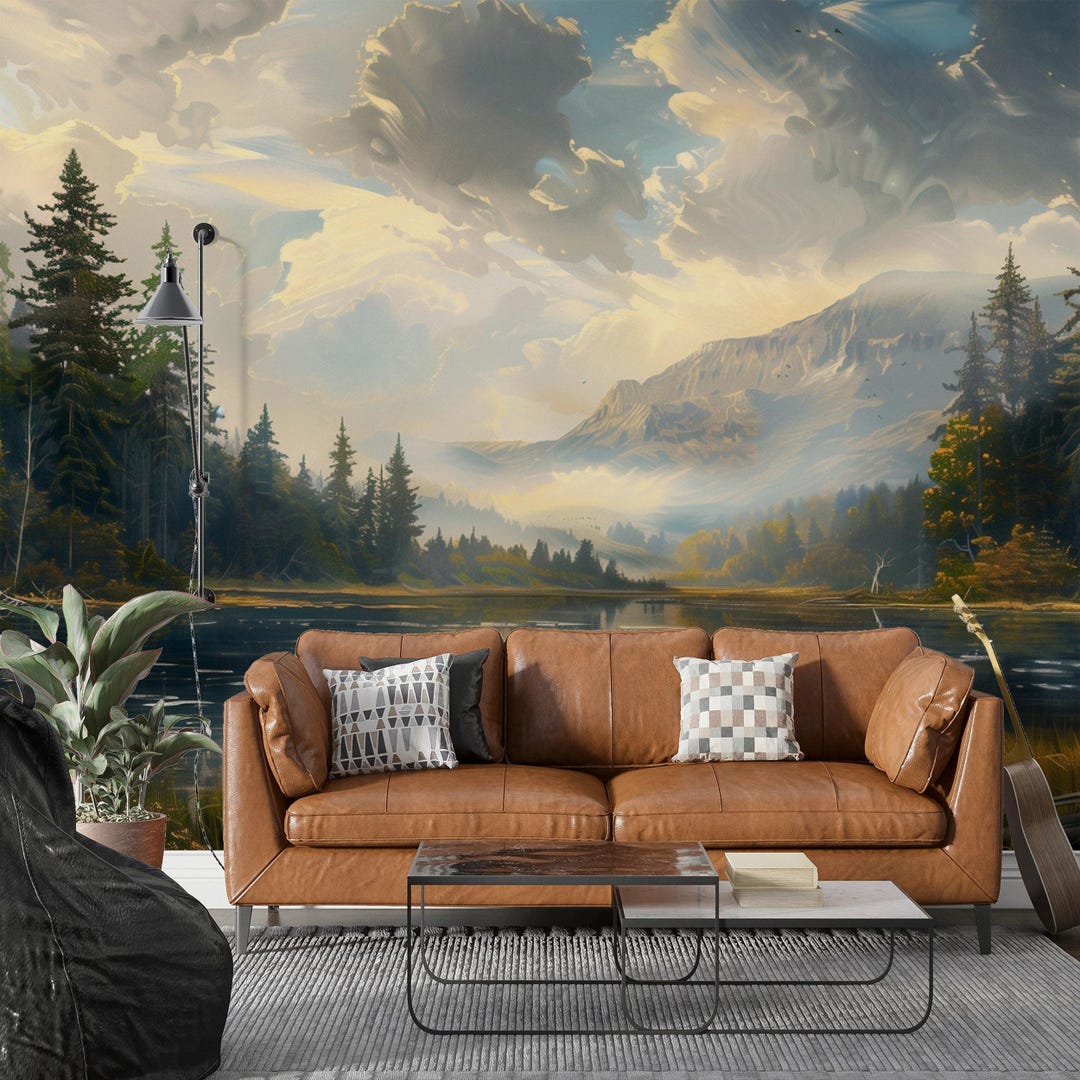 Forest Lake Wallpaper Mural: Calm Nature Scene, Peel and Stick - Etsy