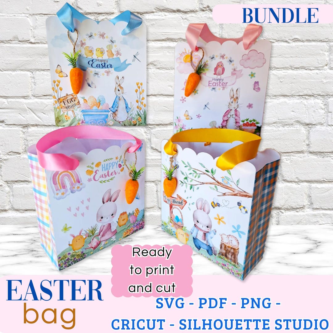 Easter Gift Bag Bundle, Printable Bunny Favor Bags (SVG, PDF, PNG ...