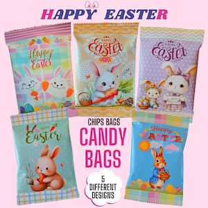 Bolsas de papas fritas de Pascua imprimibles, plantillas de regalos de fiesta (PNG)