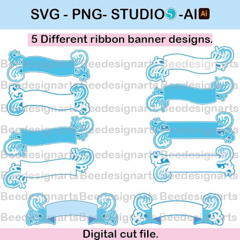 Ocean Ribbon Design Ocean Wave Banner SVG, Sea Banner, Splash Banner, Beach Theme, Layered ...