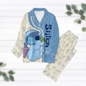 Ensemble pyjama Stitch, ensemble pantalon T-shirt Disney Lilo and Stitch, pyjama de vacances pour couple anges Stitch, vêtements de nuit pour femme dessin animé