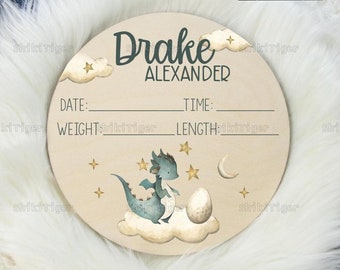 Wooden Birth Announcement, Dinosaur Birth Stats Sign, Girl Boy Dinosaur Birth Stat Sign, Round Wood Birth Stat Sign, Newborn Gift