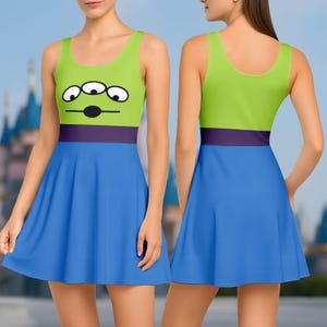 Halloween Alien Costume Dress, Alien Toy Story Cosplay, Three Eyes Aliens Inspired Dress Dor Women, 3D Halloween Party Outfit For Kids