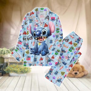Stitch Pajamas Set, Stitch Angel Couple Pajamas Pants, Disney Cartoon Holiday Pajamas, Stitch Movie Gift For Fan