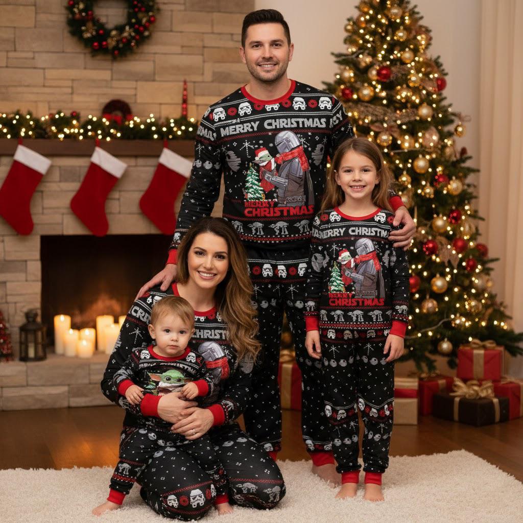 Discover Mandalorian Santa Hat Pajamas Set, Grogu Xmas Long Sleeve Pajamas, Disney Movie Gifts for Men and Women, Christmas Matching Family Paja