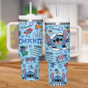 Stitch 40oz-beker met handvat, Stitch and Ohana-zomerbeker, lilo en stitch-paarcadeau, Disney-cartoon roestvrijstalen beker