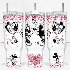 Love Mouse Valentines 40 Unzen Becher, Mickey Minnie Becherschale, Disney-Karikaturbecher mit Strohhalm, Kaffeebecher Geschenk für Paar